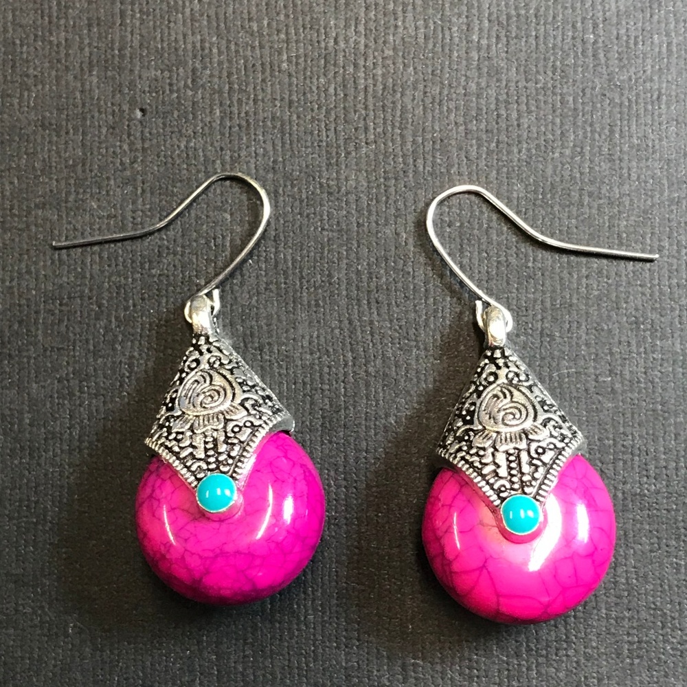 Pink Water Drop Natural Stone Dangle Earrings 0249